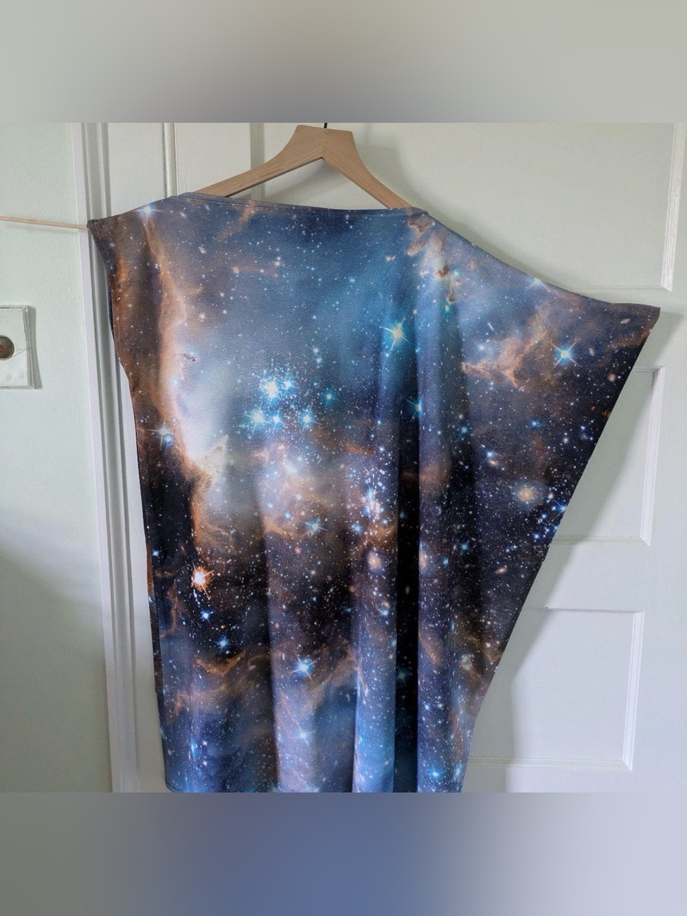 SHADOWPLAY Galaxy Print Asymmetrical Tunic Top - Blue Black Photorealistic